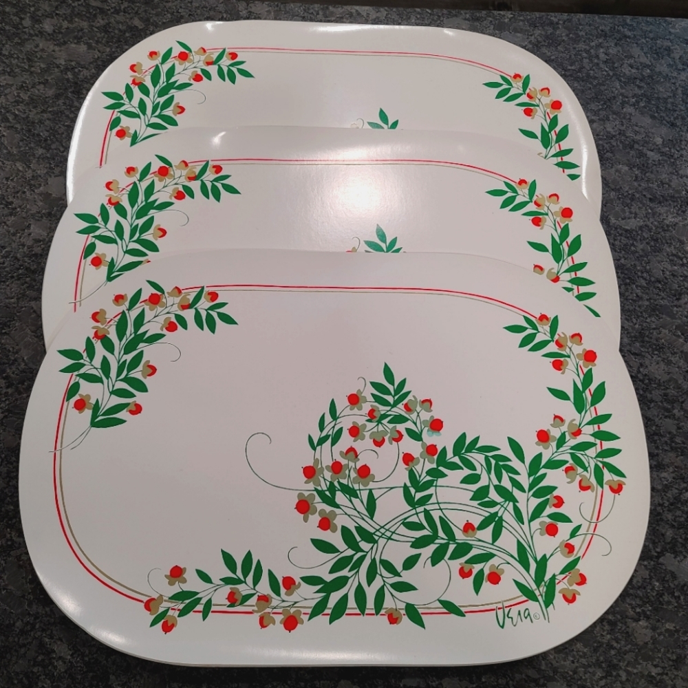 Vera Neumann Vintage Vinyl Placemats Set of 3 MCM Floral